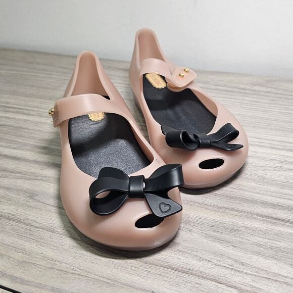 Mini Melissa Ultragirl Jason Wu Mary Jane Flats Black Pink USA 10 Girls Bow - Picture 1 of 10